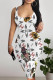White Grey Sexy Animal Print Letters Contrast U Neck Printed Dresses