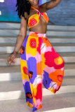 Multi-color Sexy Print Patchwork Off the Shoulder Sleeveless Two Pieces