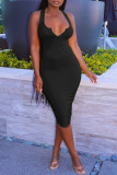 Red Sexy Solid Patchwork Spaghetti Strap Wrapped Skirt Dresses