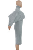 Pink Elegant Solid Color Patchwork Turtleneck Long Sleeve Two Pieces