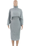Purple Elegant Solid Patchwork Turtleneck Long Sleeve Two Pieces
