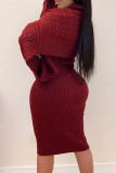 Purple Elegant Solid Patchwork Turtleneck Long Sleeve Two Pieces