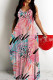 Pink Sexy Casual Floral Print Backless Spaghetti Strap Long Dresses