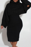 Purple Elegant Solid Patchwork Turtleneck Long Sleeve Two Pieces