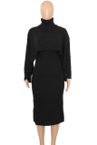 Purple Elegant Solid Patchwork Turtleneck Long Sleeve Two Pieces