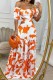 Orange Casual Print Hollow Out Backless Off Shoulder Long Dresses