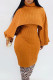 Orange Elegant Solid Color Patchwork Turtleneck Long Sleeve Two Pieces