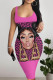 Rose Red Sexy Letters Patchwork U Neck Wrapped Skirt Dresses