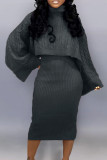 Purple Elegant Solid Patchwork Turtleneck Long Sleeve Two Pieces