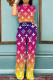 Purple Yellow Casual Letters Pocket Patchwork O Neck Sleeveless Two Pieces