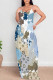 Sky Blue Sexy Street Letter Print Gradient Color Pocket Contrast U Neck Printed Dresses