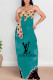 Turquoise Sexy Street Letter Print Gradient Color Pocket Contrast U Neck Printed Dresses