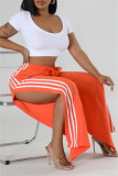 Black Casual Stripe Patchwork Slit Regular High Waist Conventional Patchwork Trousers