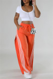 Black Casual Stripe Patchwork Slit Regular High Waist Conventional Patchwork Trousers