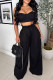 Black Casual Solid Color Patchwork Backless Ruched Strap Design Spaghetti Strap Sleeveless Two Pieces