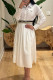 White Casual Letters Embroidered Pocket Patchwork Turndown Collar Shirt Dresses