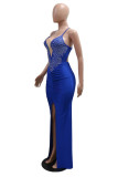 Red Sexy Formal Solid Color Backless Slit Hot Drill Spaghetti Strap Long Dresses