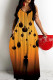 Orange Black Sexy Casual Print Backless Spaghetti Strap Long Dresses