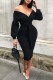 Black Casual Solid Color Basic V Neck One Step Skirt Dresses