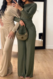 Apricot Casual Solid Color Pocket Patchwork Ruched Oblique Collar Long Sleeve Two Pieces