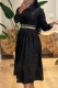 Black Casual Letters Embroidered Pocket Patchwork Turndown Collar Shirt Dresses