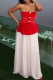 Red White Sexy Buttons Patchwork Backless Strapless Long Dresses