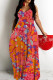 Orange Red Sexy Casual Floral Print Backless Spaghetti Strap Long Dresses