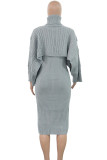 Purple Elegant Solid Patchwork Turtleneck Long Sleeve Two Pieces