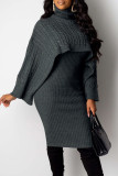 Pink Elegant Solid Color Patchwork Turtleneck Long Sleeve Two Pieces