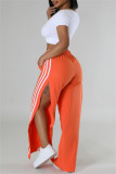 Black Casual Stripe Patchwork Slit Regular High Waist Conventional Patchwork Trousers