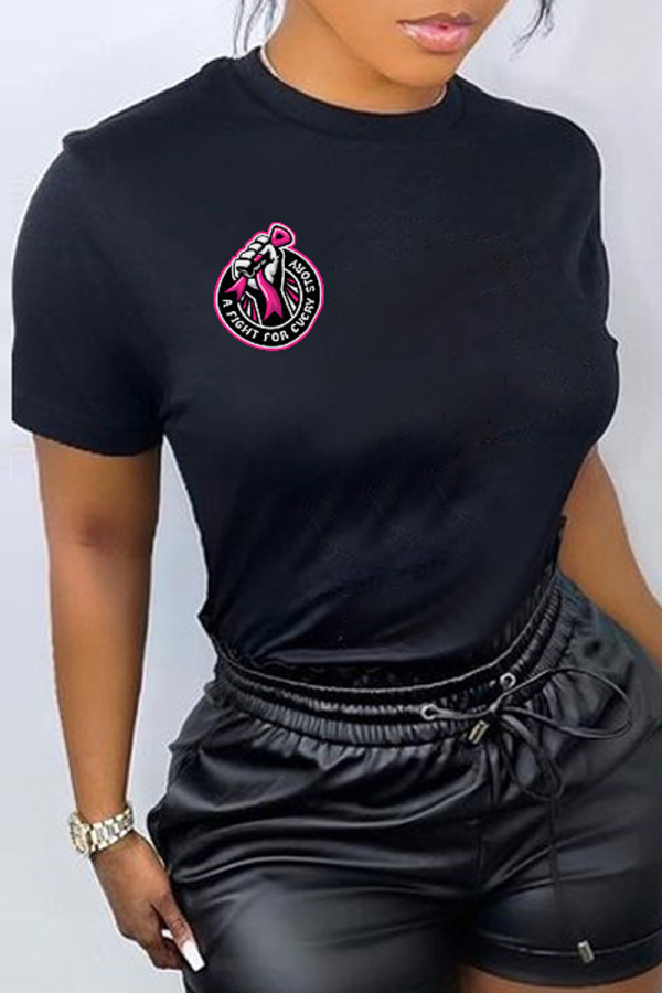 Black Casual Street Graffiti Print O Neck T-Shirts