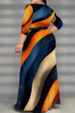 Black Gold Casual Print Patchwork High Slit Strap Design V Neck Long Plus Size Dresses