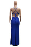 Red Sexy Formal Solid Color Backless Slit Hot Drill Spaghetti Strap Long Dresses