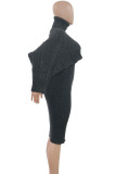Pink Elegant Solid Color Patchwork Turtleneck Long Sleeve Two Pieces