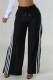 Black Casual Stripe Patchwork Slit Regular High Waist Conventional Patchwork Trousers