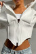 White Casual Solid Color Patchwork Zipper Zipper Collar Outerwear