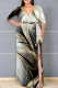 Black And White Casual Print Patchwork High Slit Strap Design V Neck Long Plus Size Dresses