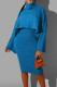 Blue Elegant Solid Color Patchwork Turtleneck Long Sleeve Two Pieces