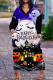 Black White Casual Print Basic V Neck Long Plus Size Dresses