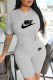 Grey Casual Letters Patchwork O Neck Short Sleeve Two Pieces