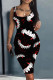 Black Red Casual Print Basic U Neck Vest Dresses