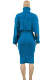 Pink Elegant Solid Color Patchwork Turtleneck Long Sleeve Two Pieces