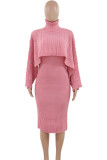Purple Elegant Solid Patchwork Turtleneck Long Sleeve Two Pieces