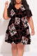 Black Red Geometric Print Gradient Splashed ink printing Ruffle Contrast V Neck Printed Plus Size Dresses