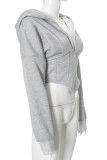 Grey Casual Solid Color Patchwork Zipper Zipper Collar Outerwear