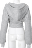 Grey Casual Solid Color Patchwork Zipper Zipper Collar Outerwear