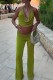 Green Sexy Hot Solid Color Backless Halter Sleeveless Two Pieces