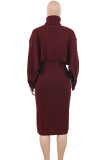 Purple Elegant Solid Patchwork Turtleneck Long Sleeve Two Pieces