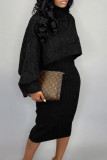 Purple Elegant Solid Patchwork Turtleneck Long Sleeve Two Pieces