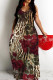 Burgundy Sexy Casual Floral Print Backless Spaghetti Strap Long Dresses